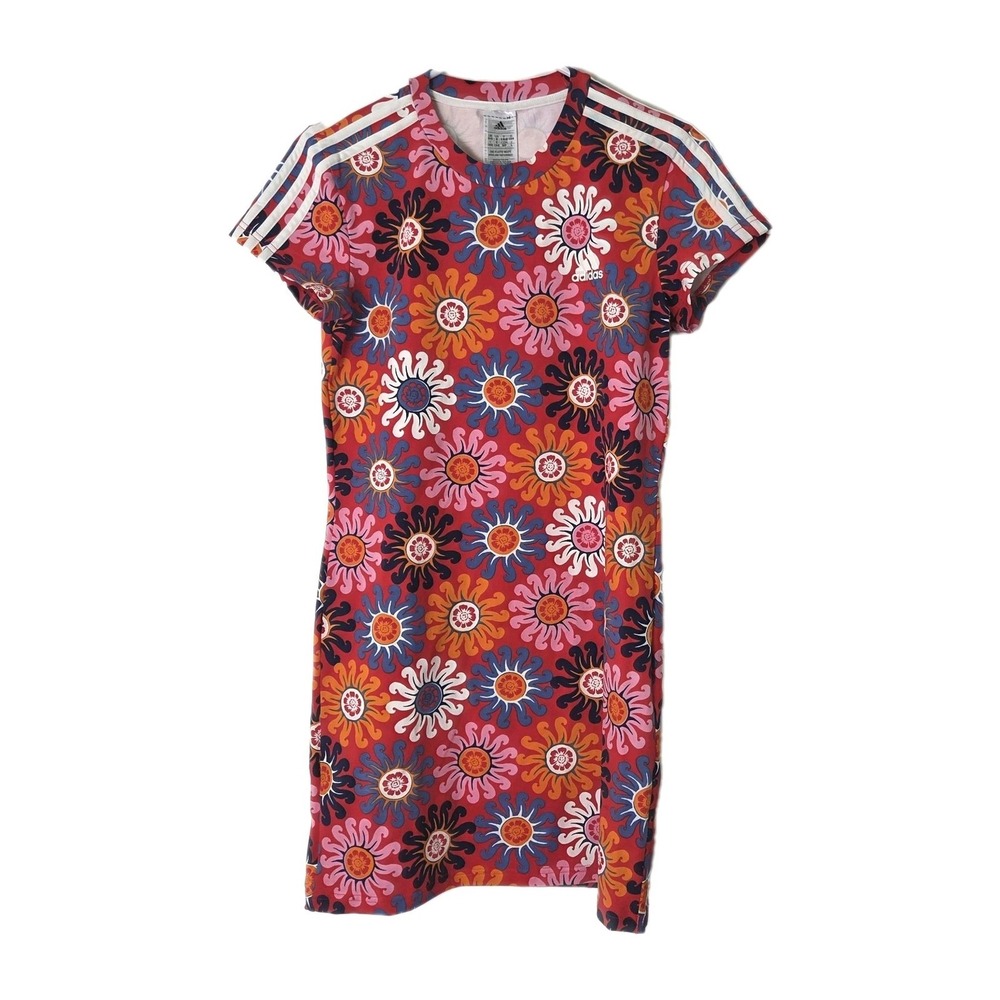 adidas x FARM Rio Slim Dress Sz Small Cotton Vibrant Floral EUC Pink Floral